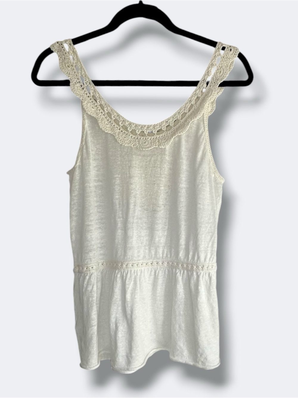 Banana Republic 100% Linen Crochet Knit Lace Peplum Tank Top Size M SUM11 - Picture 11 of 16